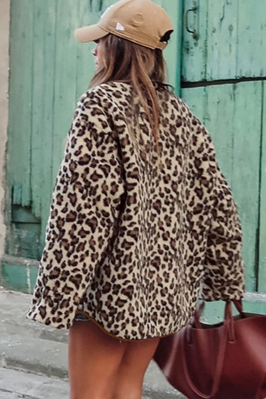 Oversized Leopard Lamb Fleece Coat