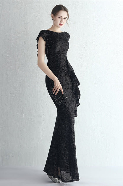 Glitter High Neck Mermaid Slit Formal Dress