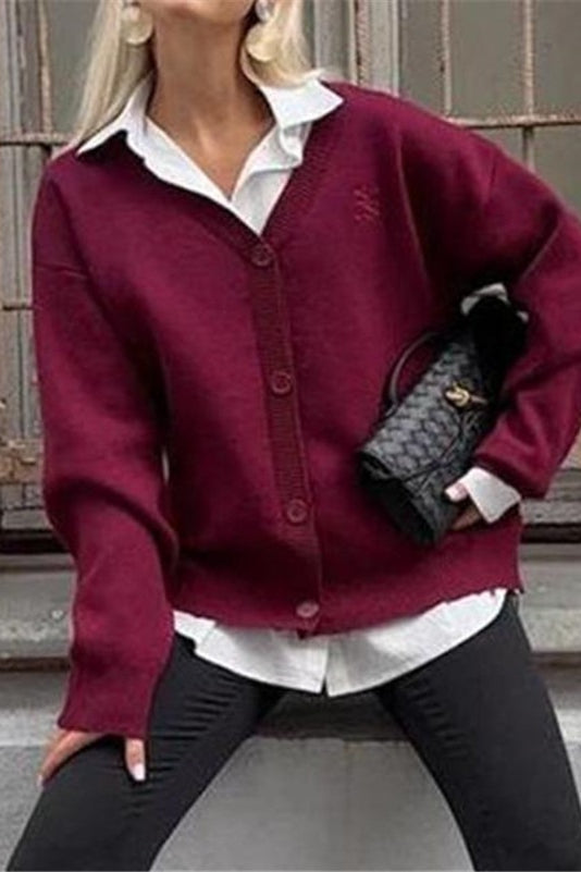 Solid Color Buttoned Sweater