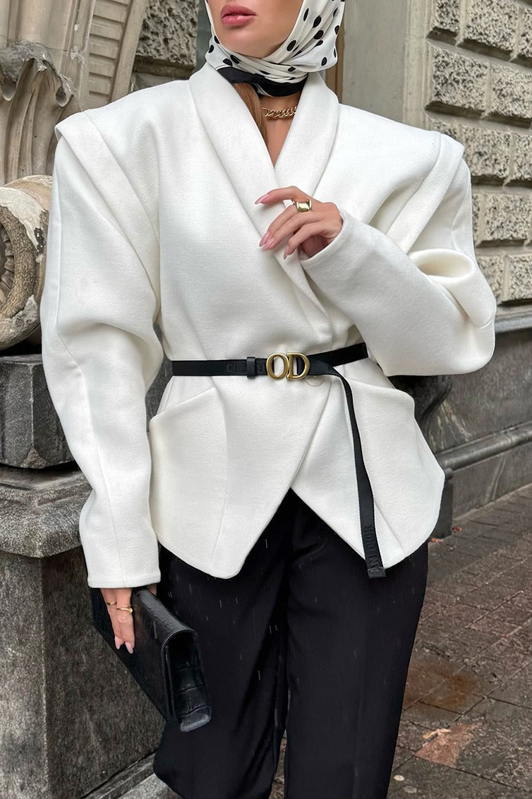 White Wool Blend Belted Trench Coat
