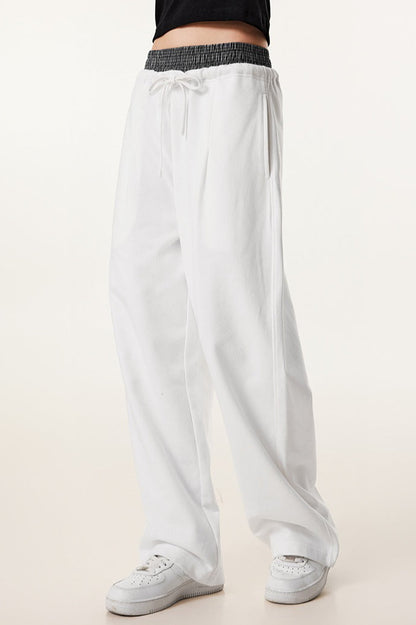 Patchwork Double Waist Wide Leg Athletic Pants