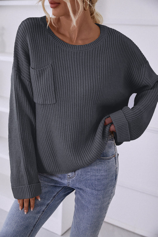 Pocket Oversized Knitted Pullover Sweater