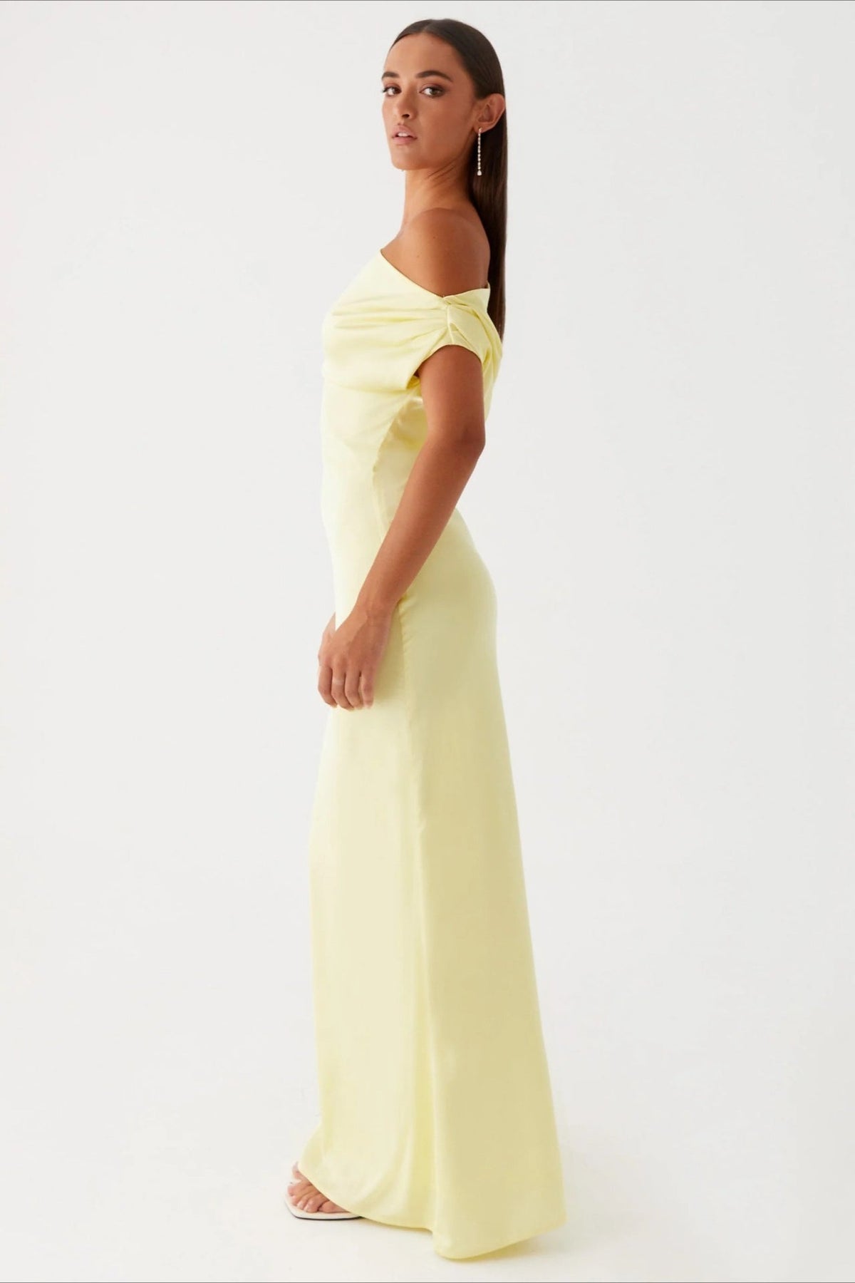 Solid Asymmetric Neckline Formal Dress