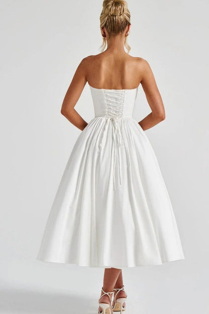 Romantic Bow Boned Strapless Slim Solid Prom Dress