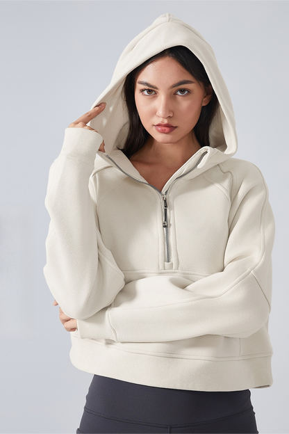 Fleece Lined Half Zip Loose Athletic Yoga Hoodie