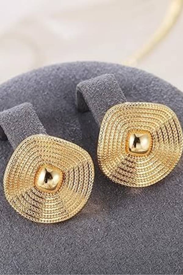 Retro Textured Concentric Circle Square Earrings