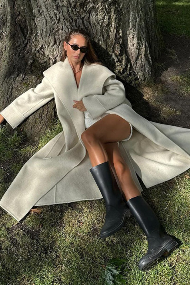 Wrap Notch Collar Cape Wool Blend Overcoat