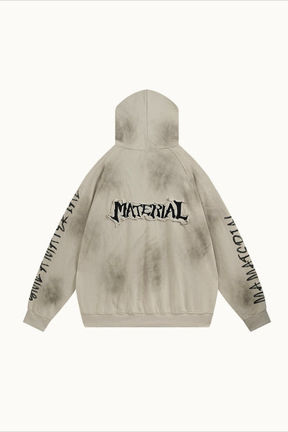 Distressed Washed Appliqué Letter Hoodie