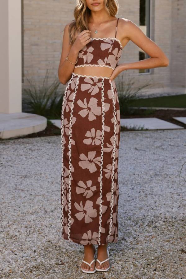 Kiva Maxi Skirt - Brown Daylillies