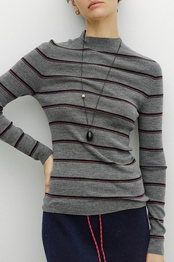 Seamless Stripe Mock Neck Knit Top