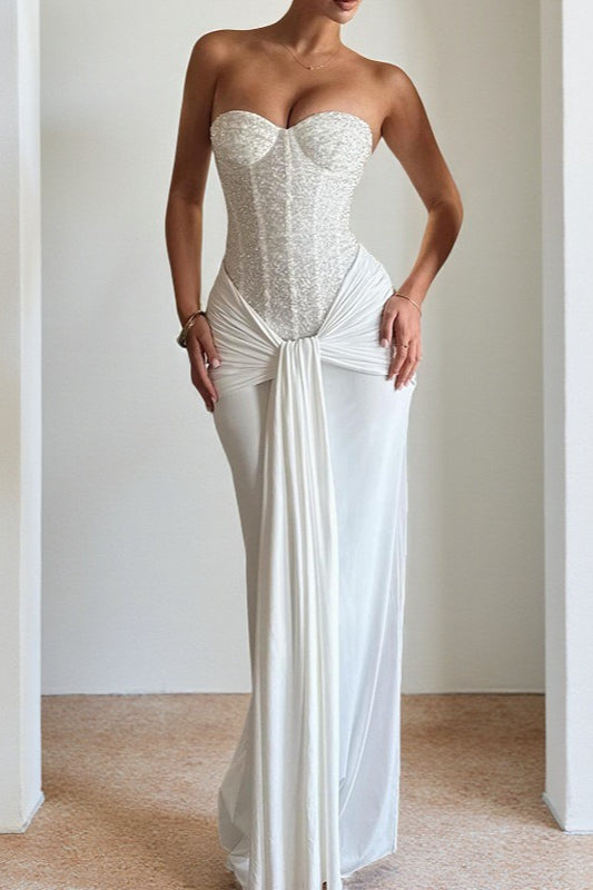 Strapless Backless Ribbon Elegant Formal Dress