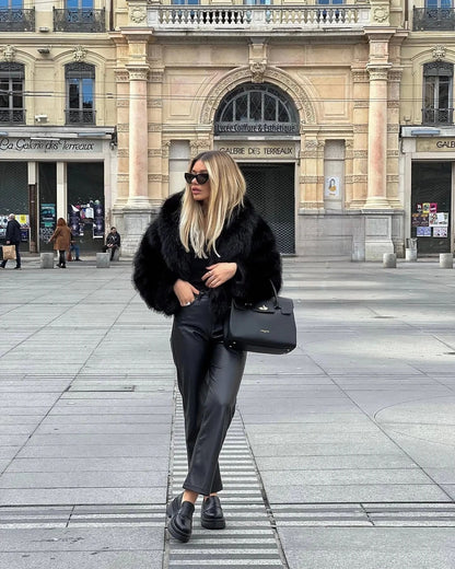 Solid Faux Graceful Fur Collar Jacket