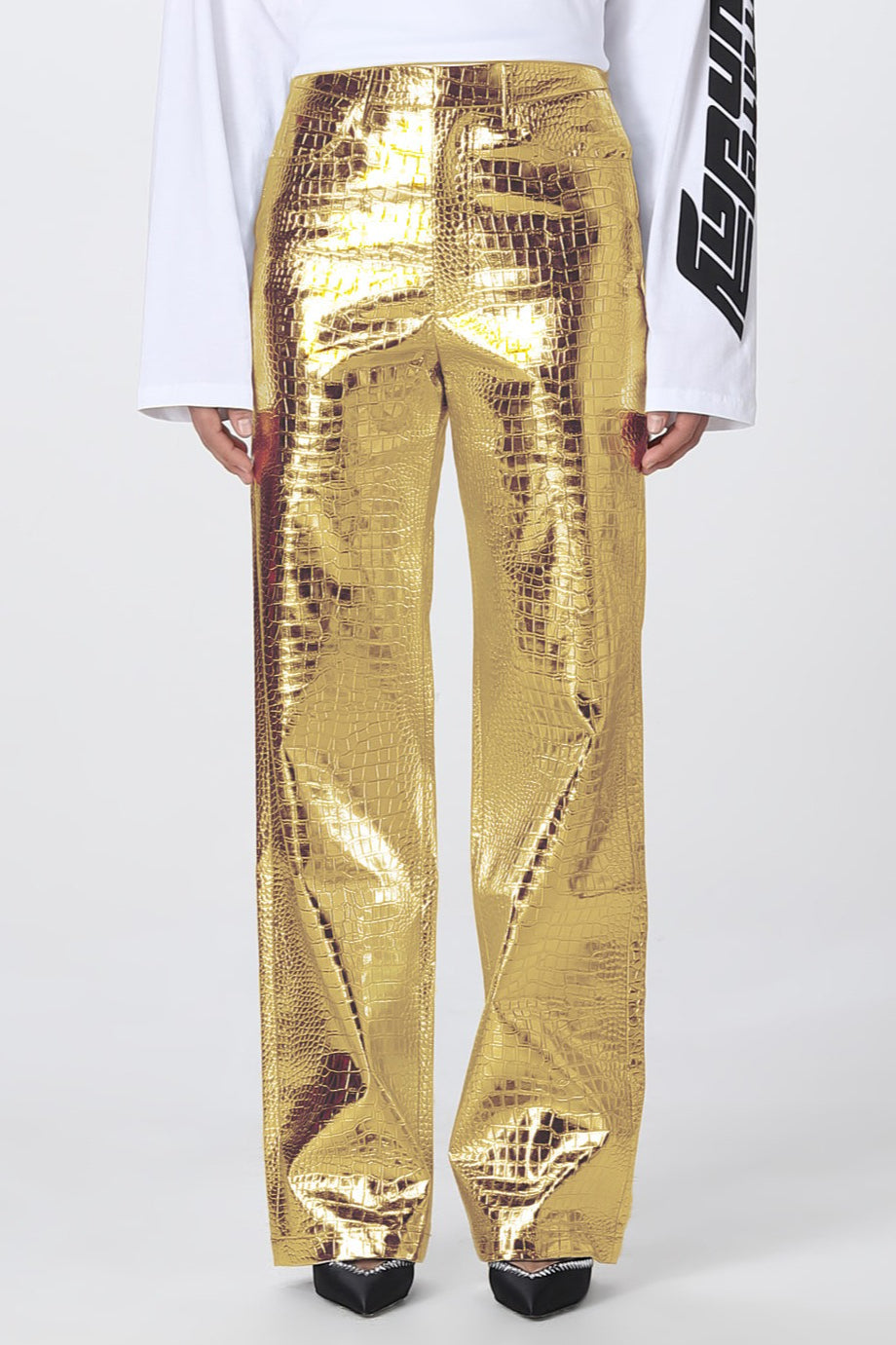 PU Leather Scale High Waist Long Pants
