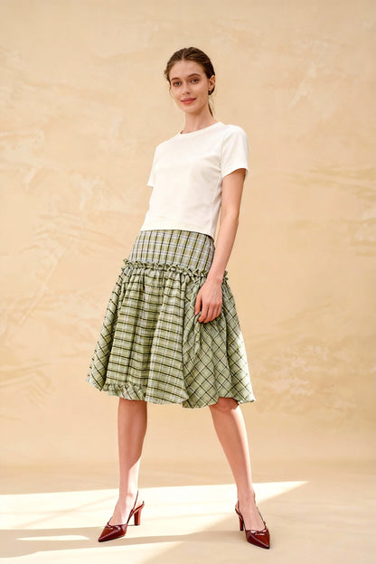 Plaid Tiered Ruffle A-line Skirt