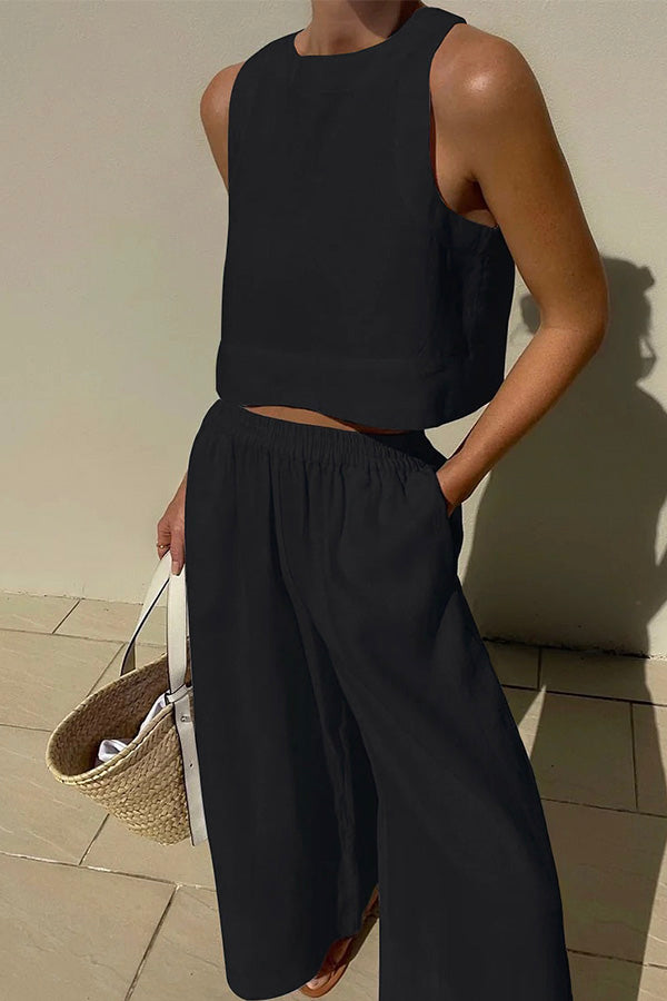 Chic Solid Color Sleeveless 2pieces Set