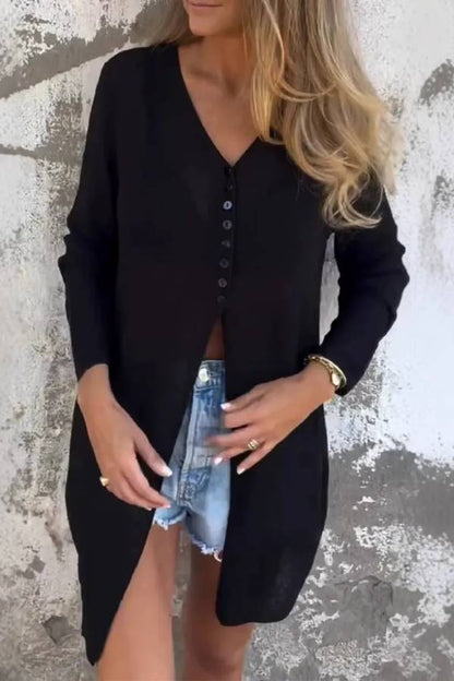 V-Neck Single-Breasted Mid-Length Knitted Cardigan
