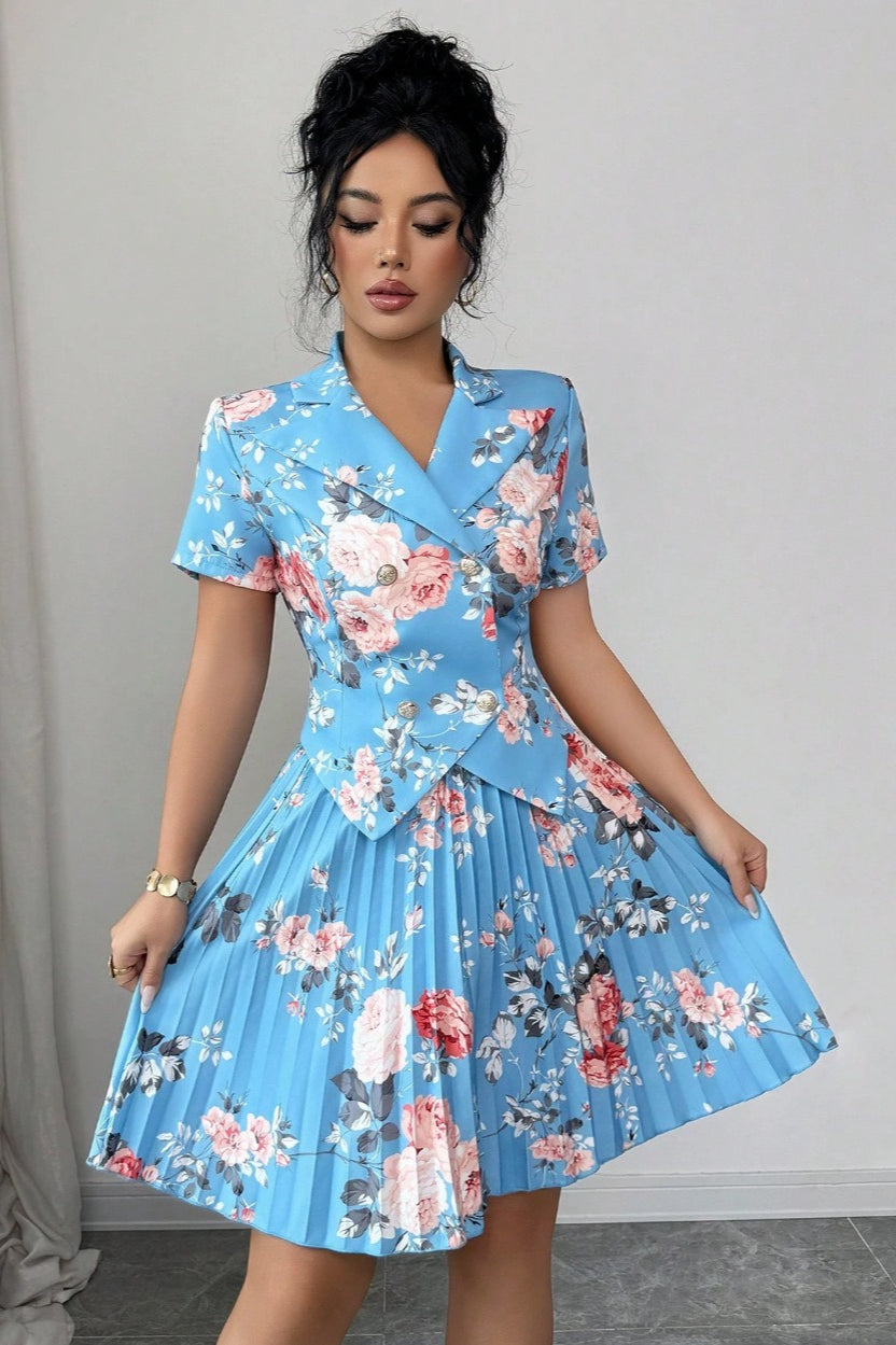 Floral Print Casual Elegant Two Piece Skirt Set