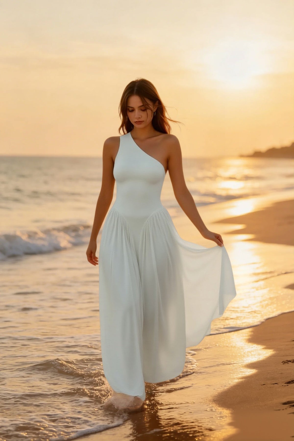 Solid One Shoulder Ruched Maxi A Line Party Dress