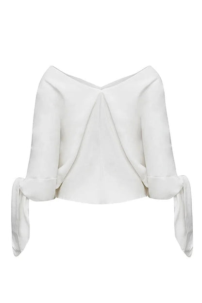Joyful Bond Linen Blend V-neck Knotted Cuff Half Sleeve Loose Top
