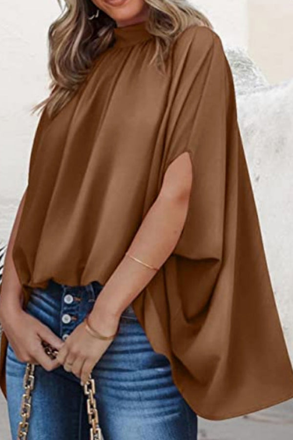Dolman Sleeve Stand Collar Loose Casual Shirt