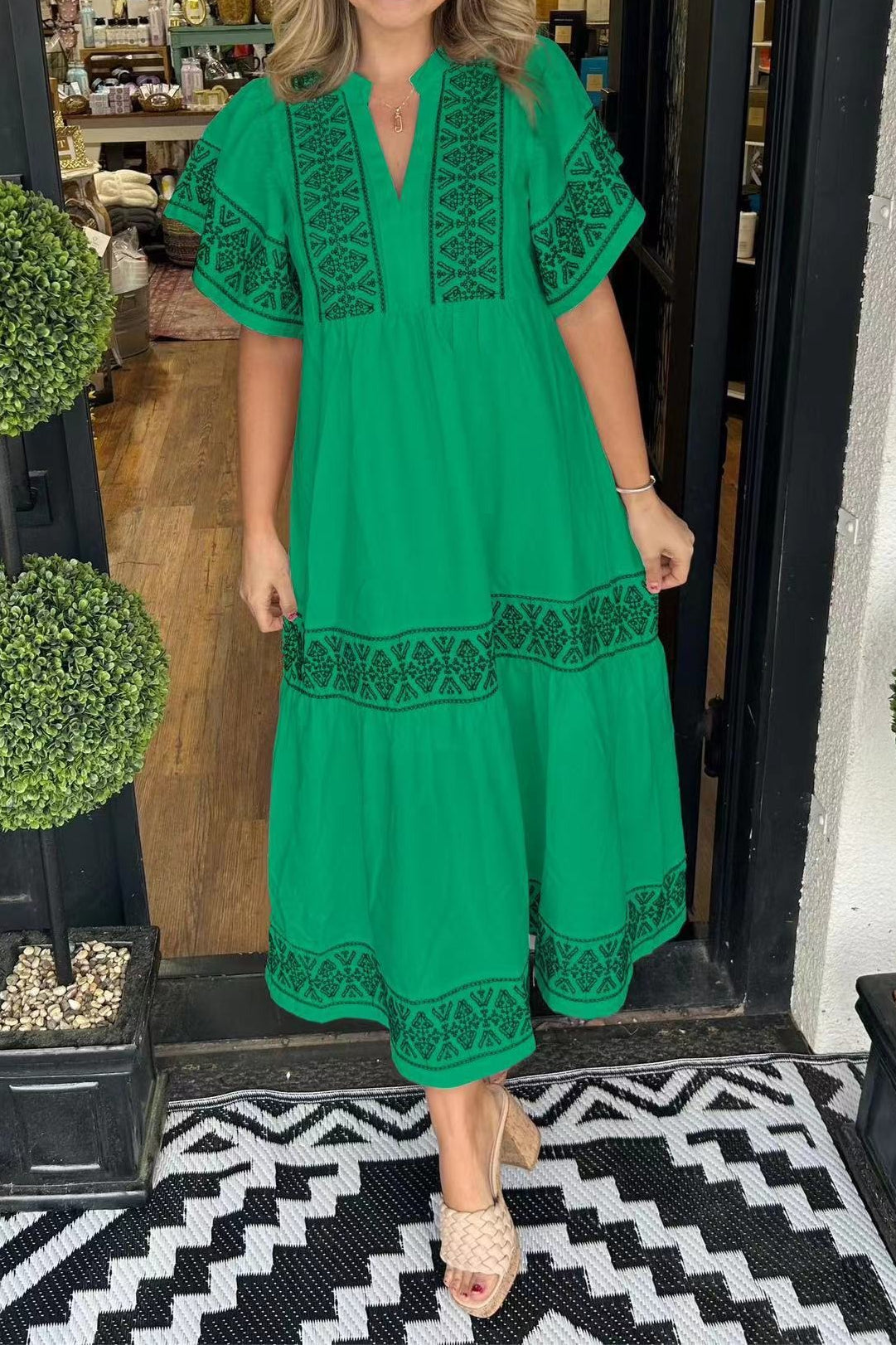 Printed Loose Fit Midi Boho Dress