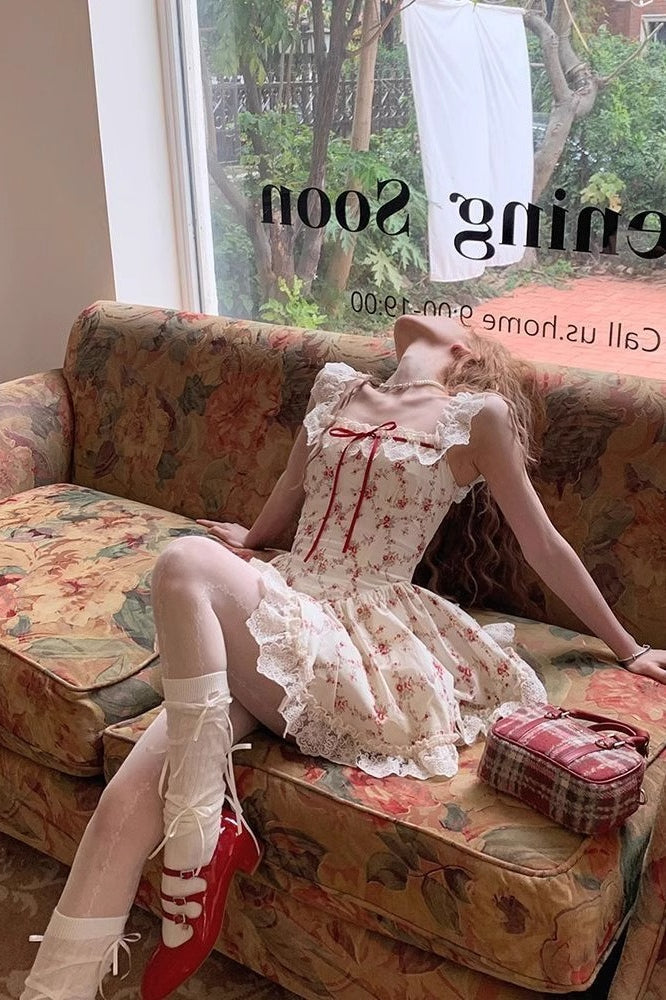 Floral Lace Up Corset Mini Dress