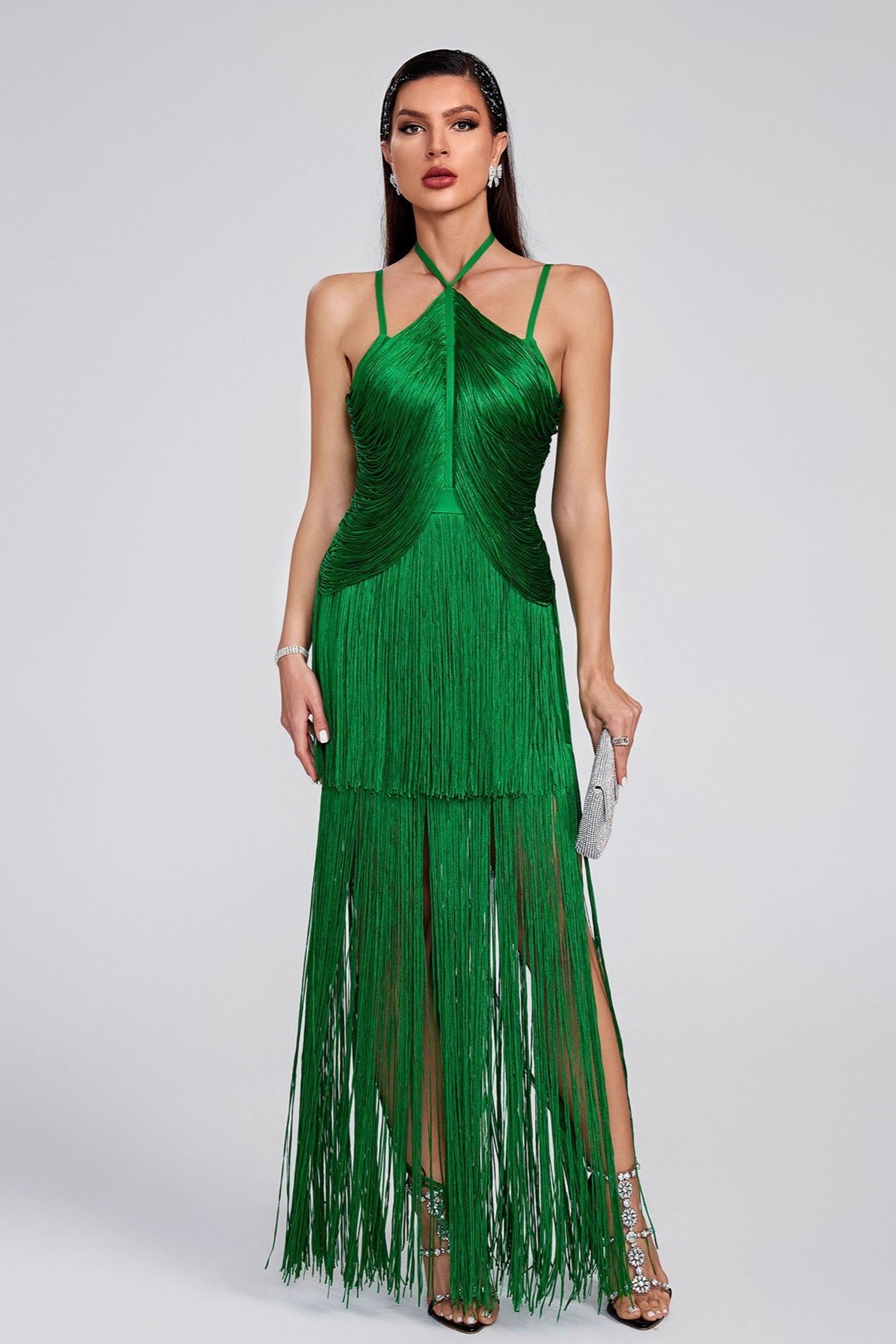 Halter Sling Maxi Fringe Hem Cocktail Dress