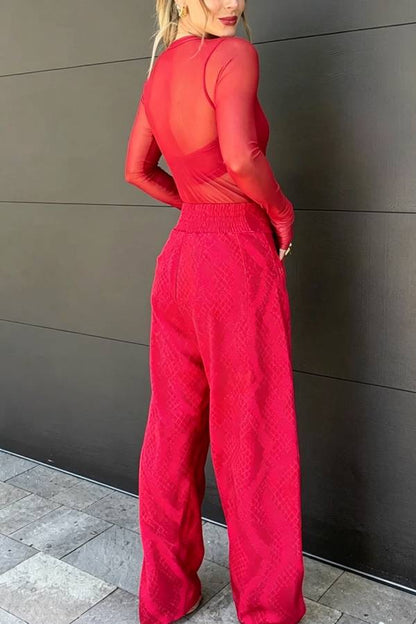 Free Moment Animal Print Metal Ring Design Pocket Wide Leg Pants