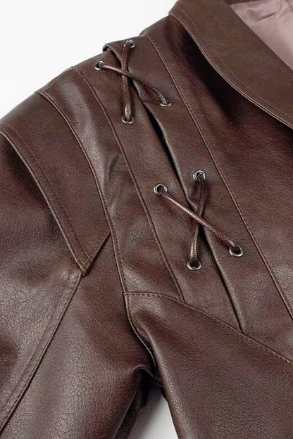 Shawl Collar Belted Leather Jacket