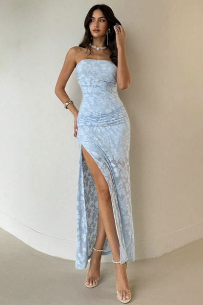 Strapless High Split Lace Dress