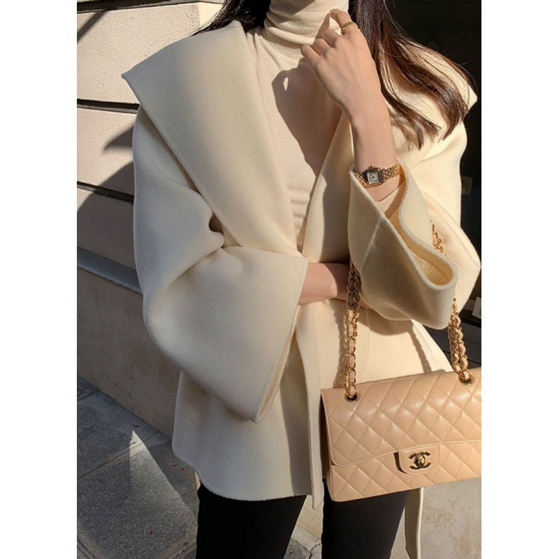 Chic Brown Woolen Hooded Overcoat