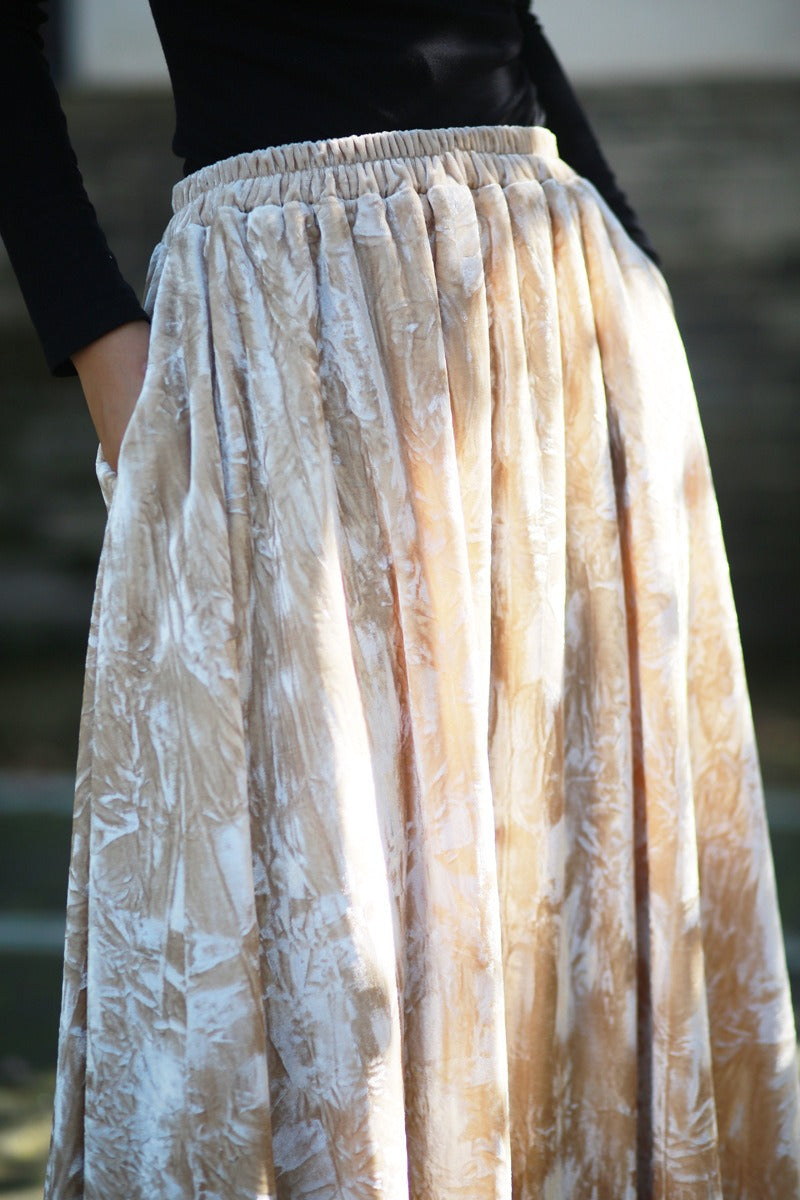Vintage Velvet Tie Dye Swing Midi Skirt