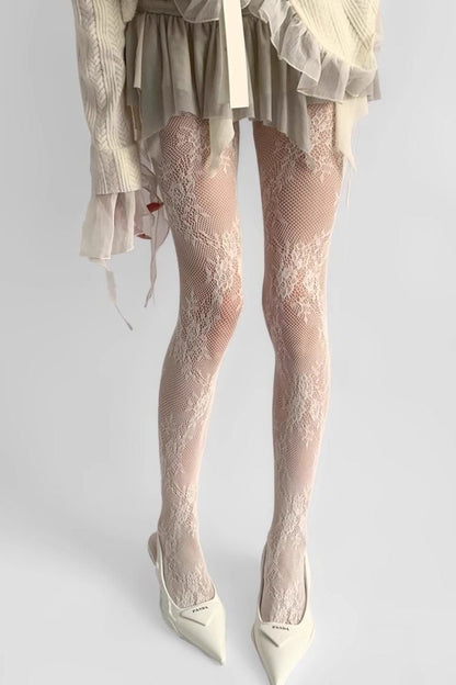 Retro Lace Grey Fishnet Tights