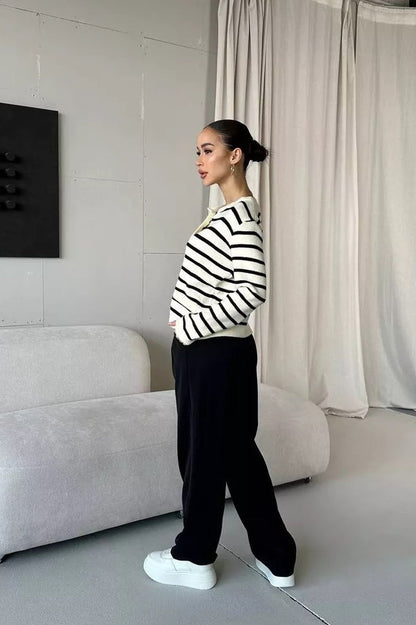 Cropped Stripe Knit Cardigan
