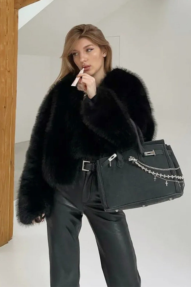 Textured Faux Fur Wide Sleeve Coat