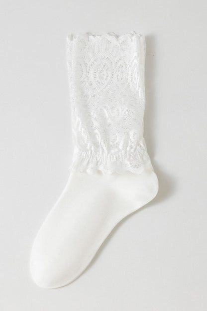 Lace Sheer Mesh Bowknot Frilly Crew Socks