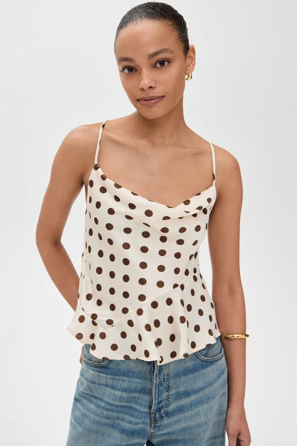 Polka Dot Ruffle Strap Cami Top