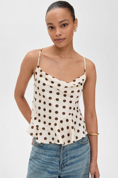 Polka Dot Ruffle Strap Cami Top