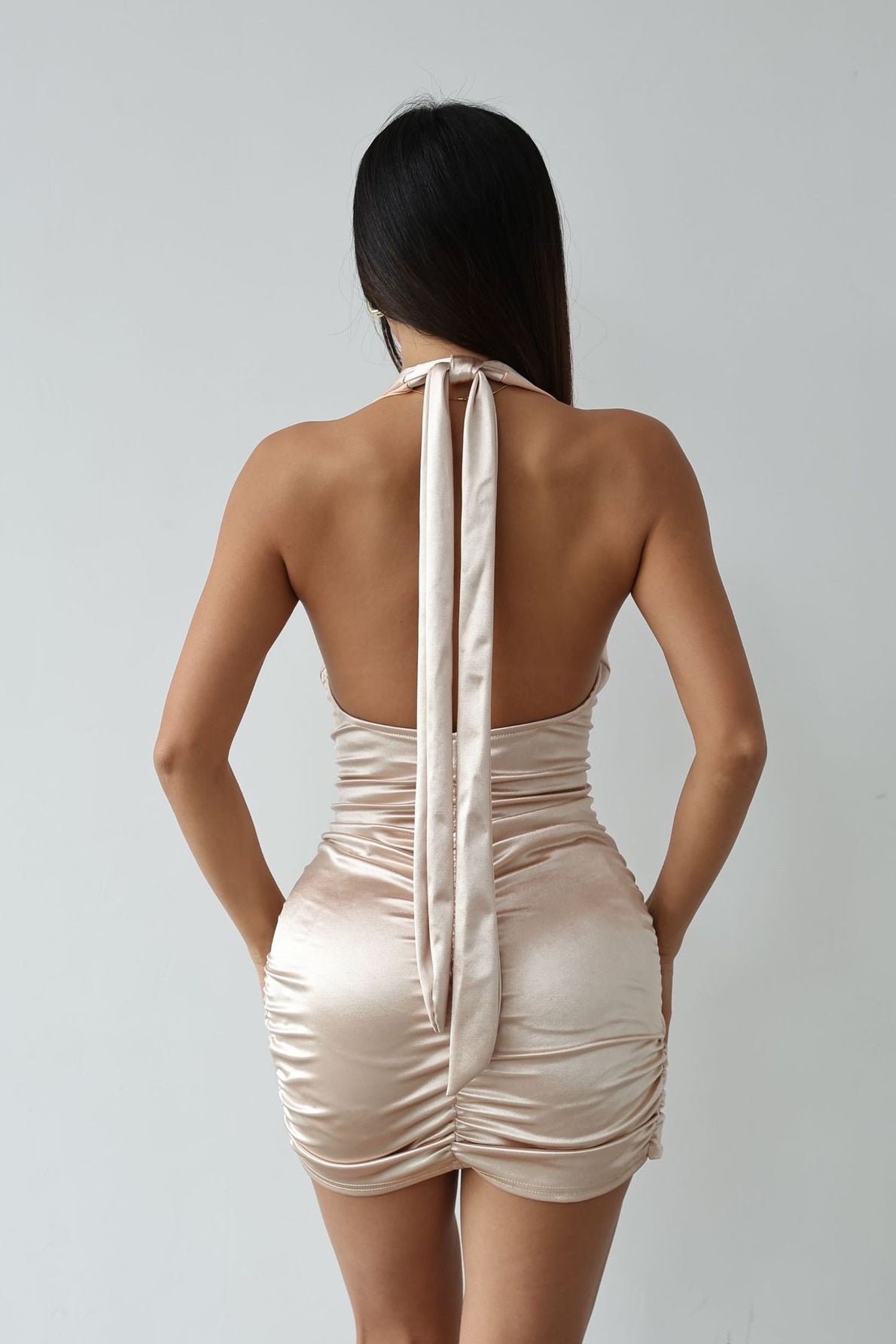 Cowl Neck Backless Silk Dress