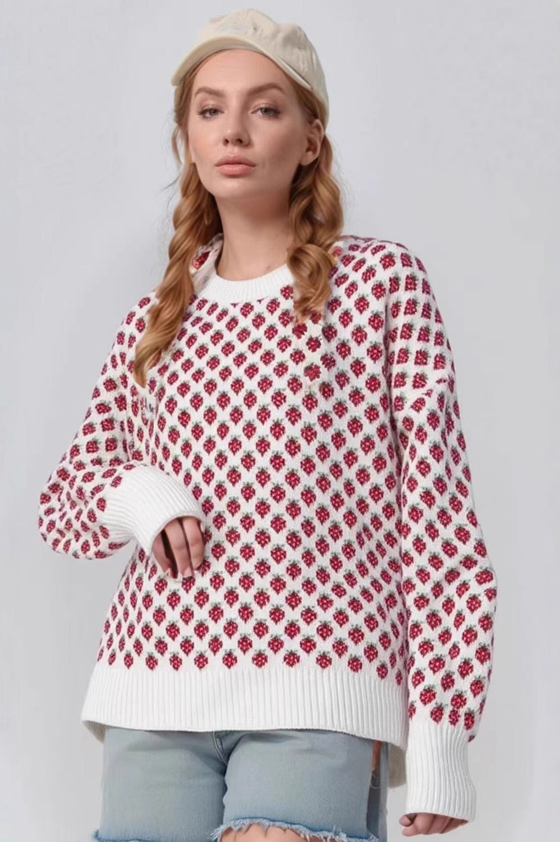 Strawberry Jacquard Knit Sweater