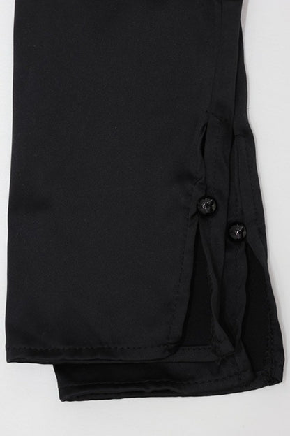 Deep V Neck Waist Cinched Ruffle Hem Shoulder Pad Blouse