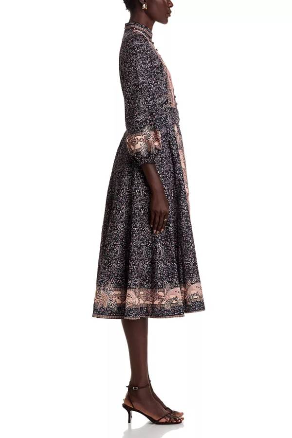 Mandarin Collar Midi Dress