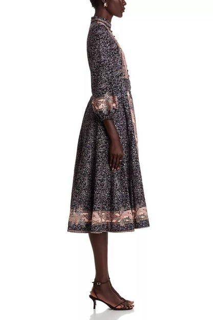 Mandarin Collar Midi Dress