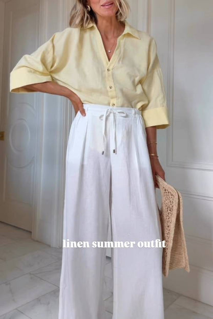 Three-quarter sleeve linen commuter shirt