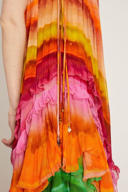 Rosha Georgette Crepe Tie-dye Print Layered Ruffles A-line Maxi Dress