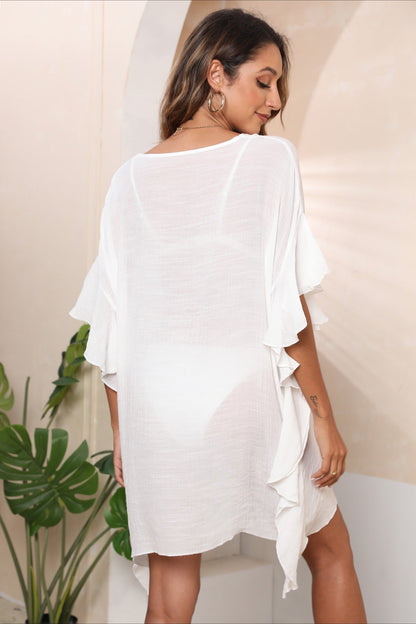 Solid Ruffle Loose Beach Style Cover Up