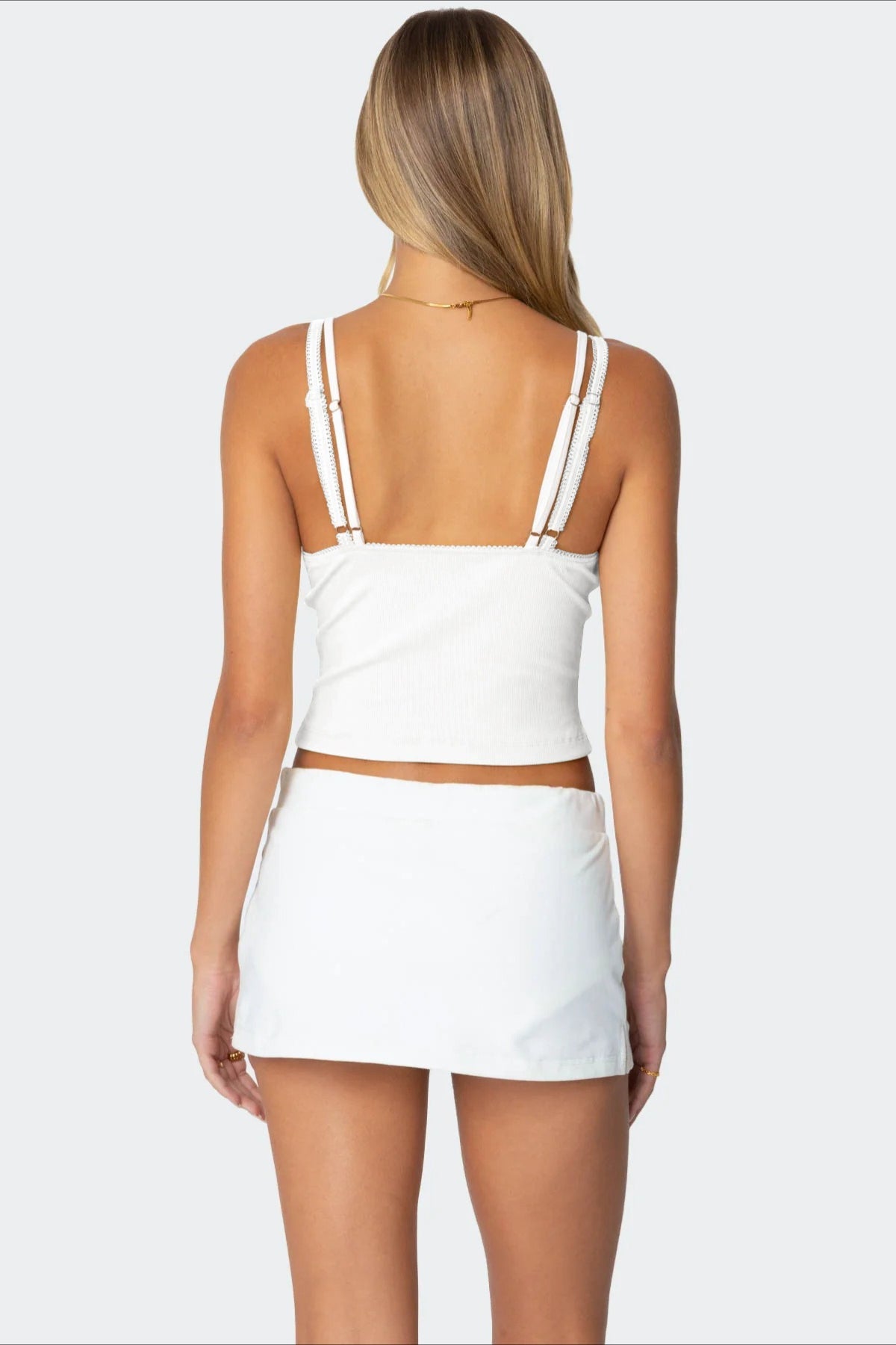 Faux Two Piece Bow Lace Sweet Crop Top