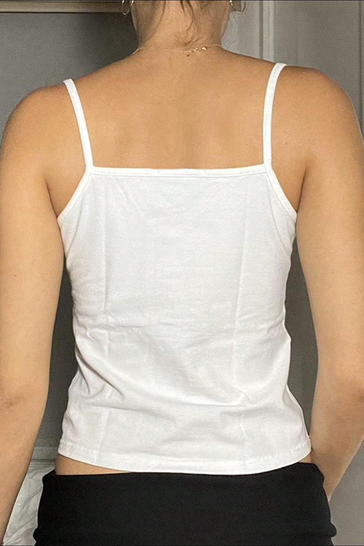 Solid U Neck Button Trim Cropped Cami