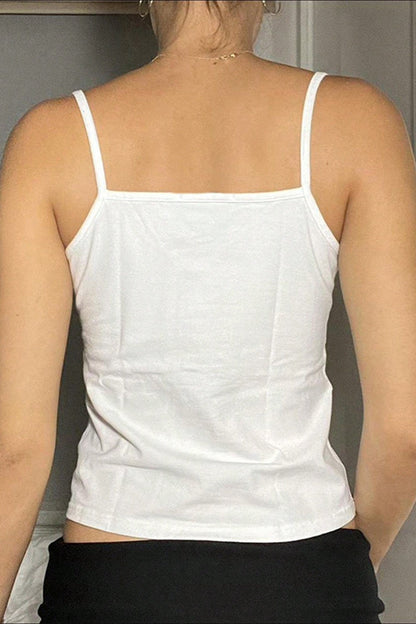 Solid U Neck Button Trim Cropped Cami