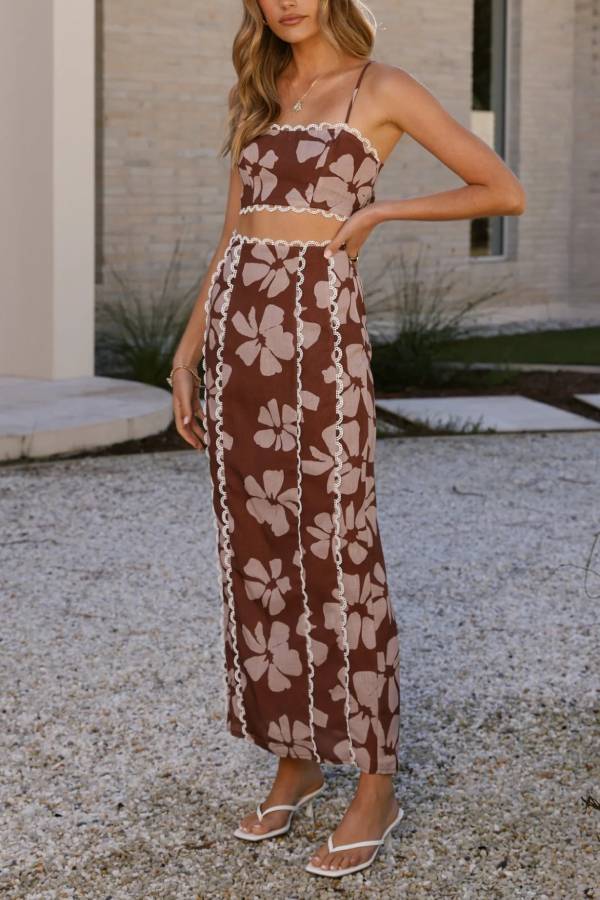 Kiva Maxi Skirt - Brown Daylillies